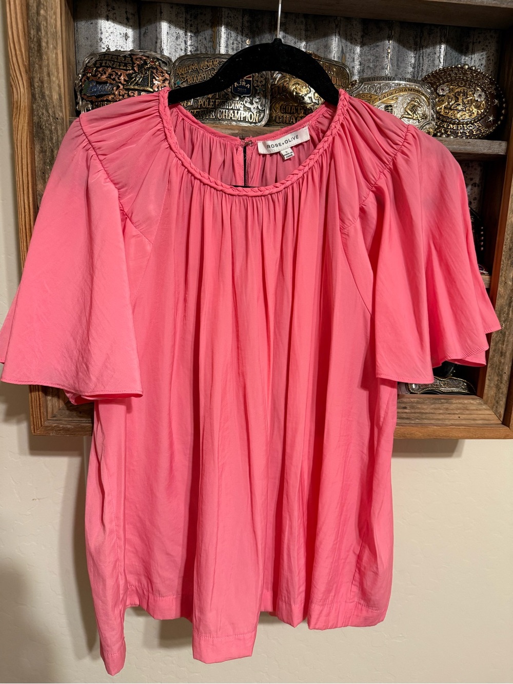 Rose & Olive Coral Pink Flutter Sleeve Blouse